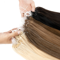 Extensions de Cheveux Vierges à Micro-Anneaux Tête Complète, Vraies Cheveux Humains Ombré Invisible et Naturel, Microlinks
