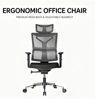 Chaise de bureau ergonomique de direction avec appui-tête réglable, dossier en maille respirante, cadre en aluminium, accoudoirs 3D et base stable en nylon pour une utilisation prolongée
