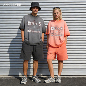 T-shirt 280G in cotone lavato effetto vintage con stampa batik e scritta 'Save Your Soul', girocollo, stile streetwear americano da uomo - Product Image 1