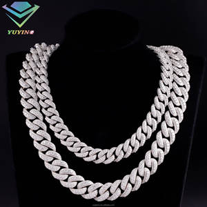 Mode gaya Tautan Kuba kalung rantai 18mm 925 perak murni VVS Moissanite es keluar berlian rantai Kuba perhiasan Hip Hop - Product Image 6