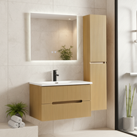 Ensemble de meubles de salle de bain modernes pour hôtel, à fixation murale, avec armoire latérale et miroir LED