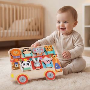 Juego de Bloques de Animales de Madera para Enhebrar y Enlazar, Juguete Educativo Temprano Creativo para Niños - Product Image 1
