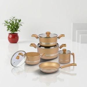 Juego de Utensilios de Cocina Antiadherentes Dorados de 9 Piezas, Ollas, Sartenes, Sartenes para Freír, Cacerolas, Sartén para Saltear, Cacerola de Vidrio Incluida - Product Image 1