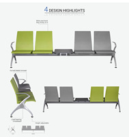 Chaise d'aéroport brevetée avec chargeur USB, siège en PU, accoudoirs en aluminium à structure en fer, banc d'attente public pour hôpital et gare ferroviaire