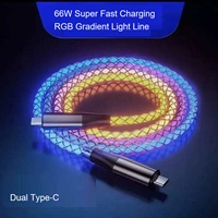 Cable de Datos de Carga Súper Rápida PC06 RGB para Auto, con Luz Intermitente Degradada de 66W, Compatible con IOS, Android y Tipo-C