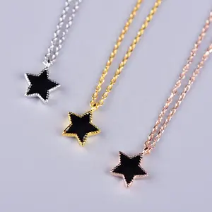 Fashion Korea zilveren sieraden zwart emaille little star teken 925 sterling zilveren ketting voor meisjes