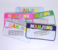 Pochette de rangement grande taille pour femmes, personnalisable par broderie, pour les fêtes, organisateur de Mahjong, sac pour tuiles de Mahjong, sacs transparents en PVC anti-eau avec fermeture éclair