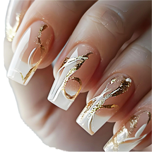 24 Pezzi Unghie Finte Bianche Curve con Gradiente Giallo, Unghie Finte Quadrate Medie Lucide con Glitter Dorato, Copertura Completa in ABS - Product Image 1