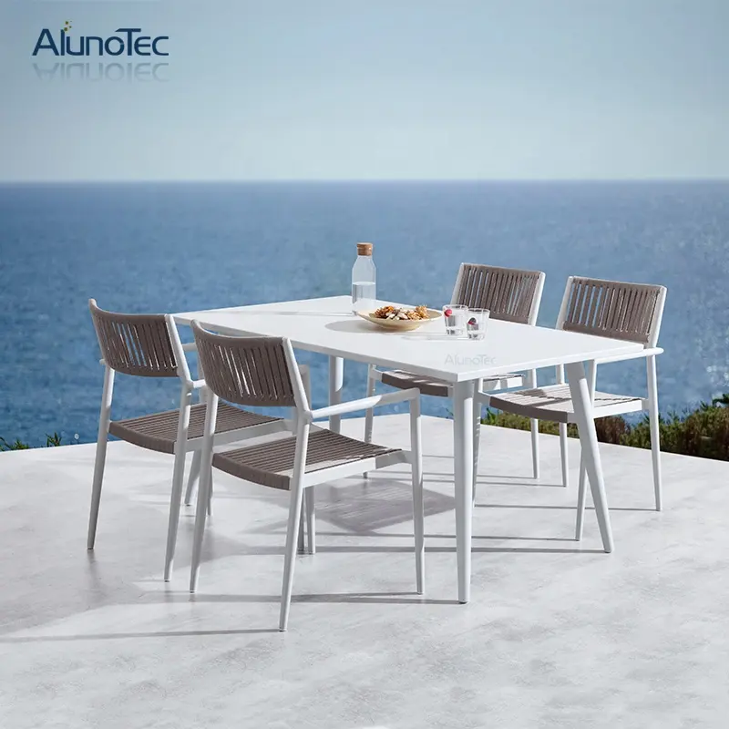 Высококачественный роскошный алюминиевый каркас, уличный ротанговый стол, круглый обеденный стол, набор для 4