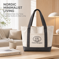 Sac fourre-tout en toile gris anthracite avec broderie personnalisée de blason ovale, sac à main bateau avec poche avant pour studio, trajets quotidiens et voyages