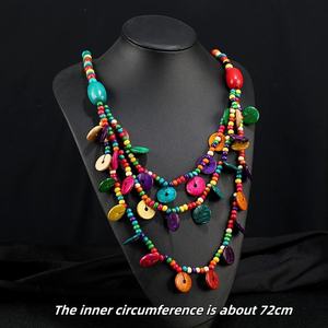 2025 kỳ lạ Châu Âu và mỹ Bohemian dân tộc cổ điển vỏ dừa Áo len chuỗi dài vòng cổ - Product Image 4
