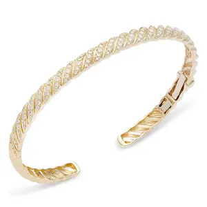 Gemnel Trendy 925 Silver Diamond Cuff Bangle Bracelet 14K Gold Plated with Bezel Setting fashion jewelry bracelets & bangles