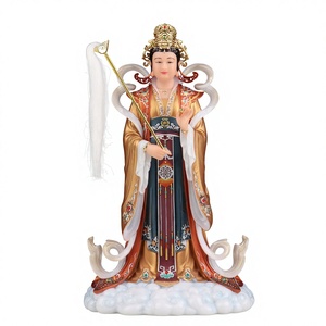 Statue Artigianali Incise a Tema Buddista in Giada Bianca Bixia Yuanjun, Raffiguranti <span class=keywords><strong>l</strong></span>'Imperatrice e la Madama di Taishan, Ornamenti Sacri per <span class=keywords><strong>l</strong></span>'Ingresso di Casa - Product Image 1