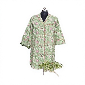 Venta al por Mayor de Camisetas Y2K para Mujer, 100% Algodón, Cuello en V, Largo Midi, Manga Larga, Botones, Estampado Floral, Transpirable, Lavable, Ecológico, de Secado Rápido - Product Image 1