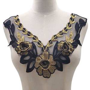 Netstof Borduurwerk Kant Nepkraag Zwart En Goud Corsage Stuk 3d Kraag Stuk Mode Borst Kant Doek Pasta Accessoires - Product Image 1