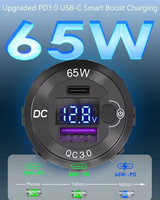 Cargador de Coche Universal de Aleación de Aluminio de 65W Tipo-C QC3.0 PD con Carga Rápida, 4 Puertos USB, 12-24V, LED, 1 Año de Garantía para Autos