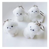 Llavero de coche con colgante de animal flocado, muñeco de peluche de perro 3D, llavero de cachorro mini lindo, llavero con pompón, llavero de perro
