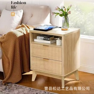 Custom-made wooden minimalist <b>bedside</b> storage <b>cabinet</b> for <b>small</b> apartments, bedrooms, and living rooms. Solid wood double - Product Image 1