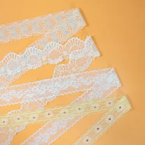 Cheap price mesh embroidered trim lace band elastic lace trimmings floral teteing lace for clothing