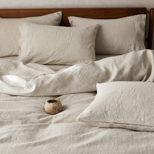 Set <span class=keywords><strong>Copripiumino</strong></span> 100% Lino Naturale Rustico Standard Oeko-Tex Ecosostenibile Puro Lino con Chiusura a Lacci per Casa e Hotel <span class=keywords><strong>Singolo</strong></span> Matrimoniale - Product Image 1