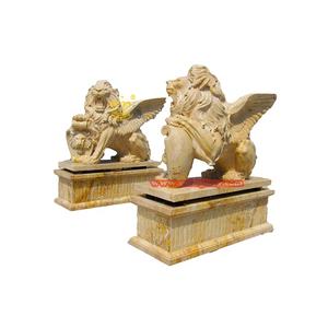 Estatuas de piedra <span class=keywords><strong>caliza</strong></span> marrón de alta calidad par León y bola en cuclillas mármol <span class=keywords><strong>calle</strong></span> paisaje diseño piedra arte escultura - Product Image 4