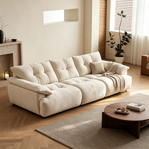 Sofá Moderno de Terciopelo de Tres Plazas con Brazos Redondos y Respaldo Suelto para Sala de Estar - Product Image 1