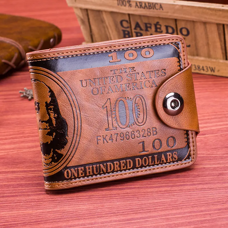 Yeni tasarım abd 100 dolar ince cüzdan erkekler toptan Pu deri Snap düğmesi küçük cüzdan 2021