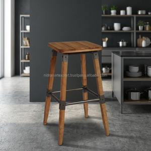Tabouret de bar haut industriel vintage en fer et bois, finition rouillée, style ferme, pour bar à domicile, extérieur, hôtel, vente chaude, mobilier de cuisine - Product Image 2