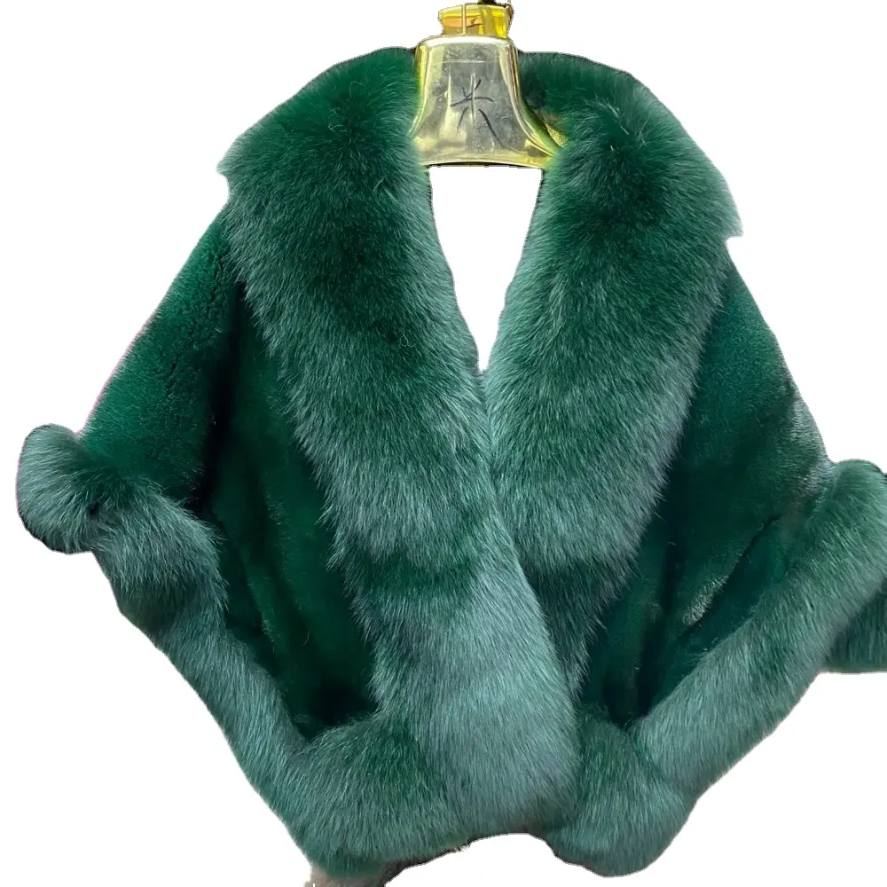 Luxus Damen Winter Warm Poncho Dick Fox Pelz getrimmt Nerz Pelz Schal für Frauen