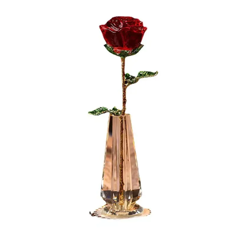 2024 Mother's/Valentines Day Gift Crystal Glass Rose Artificial Rose Flower For Wedding Gift