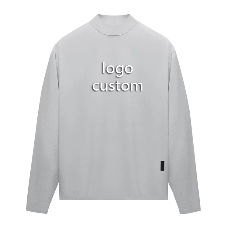 Custom Logo Men Oversized Mock Neck T Shirt Fashion Casual Heavyweight Long Sleeve T Shirt For Men
