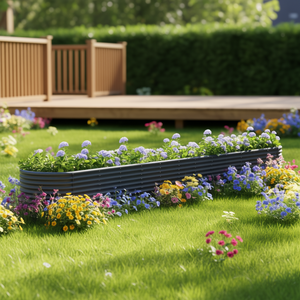 Jardinera Elevada de Acero Extra Larga con Recubrimiento en Polvo Color Antracita, Diseño Moderno, Macetas para Exteriores - Product Image 2