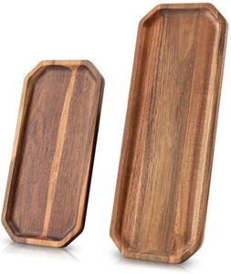 Juego de 2 Bandejas Rectangulares de Madera de Acacia Maciza de 16 y 12 Pulgadas, Modernas y Sostenibles, para Postres, Alimentos, Verduras, Frutas y Charcutería - Product Image 1