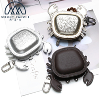 Porte-monnaie porte-clés fantaisie en cuir véritable avec motif crabe, protection RFID, logo personnalisé, petite pochette zippée pour pièces de monnaie