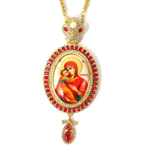 ZD009 Plaqué Or Byzantine Icône Pendentif Collier pour Église Orthodoxe <span class=keywords><strong>Prêtres</strong></span> Évêque Pectoral Décoration Engolpion Panagia - Product Image 1