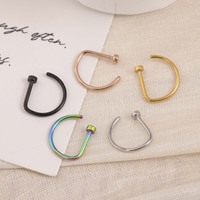 Anneau de nez minimaliste en forme de D en acier inoxydable 316L or 14K 10mm piercing de nez ouvert sans couture pour hommes femmes accessoire de fête