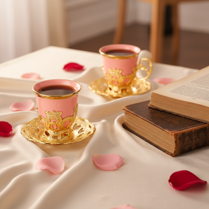 Set di Tazze da Caffè Turco <span class=keywords><strong>in</strong></span> Porcellana Placcata Oro con Piattini, Confezione Regalo Personalizzata - Product Image 5