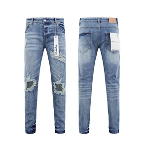 Jeans <span class=keywords><strong>Slim</strong></span> Vintage Strappati di Alta Qualità per Uomo, Pantaloni Blu da Uomo, Jeans in Denim Effetto Vissuto - Product Image 5