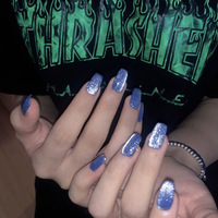 Uñas Postizas Azules Brillantes Estilo Francés, Hechas a Máquina, 24 Piezas, Semimanuales, Venta al Por Mayor