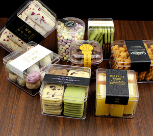 wholesale custom size round square cookie jar plastic transparent clear hard plastic dessert box with lids