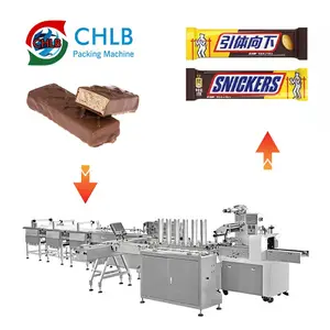 Tam otomatik çikolata Bar/bisküvi/kek akan paketleme makinesi gıda sarma makinesi hattı