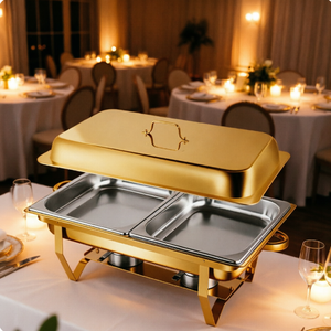 Estufa Buffet Comercial Golden <span class=keywords><strong>Hotel</strong></span> & Restaurant de 9L, Acero Inoxidable y Vidrio, con Diseño Plegable y Calentamiento a Alcohol - Product Image 1