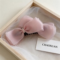 Pince à cheveux grande taille en tulle et strass, style coréen, élégante, faite à la main, avec nœud, pour chignon ou coiffure arrière