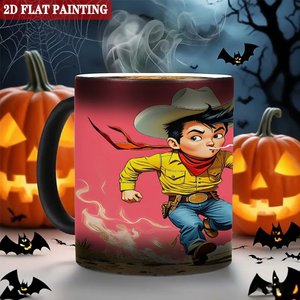Mug en céramique noire givrée de 11 oz, changeant de couleur à la chaleur, avec un design artistique sur le thème du cowboy western - Product Image 6