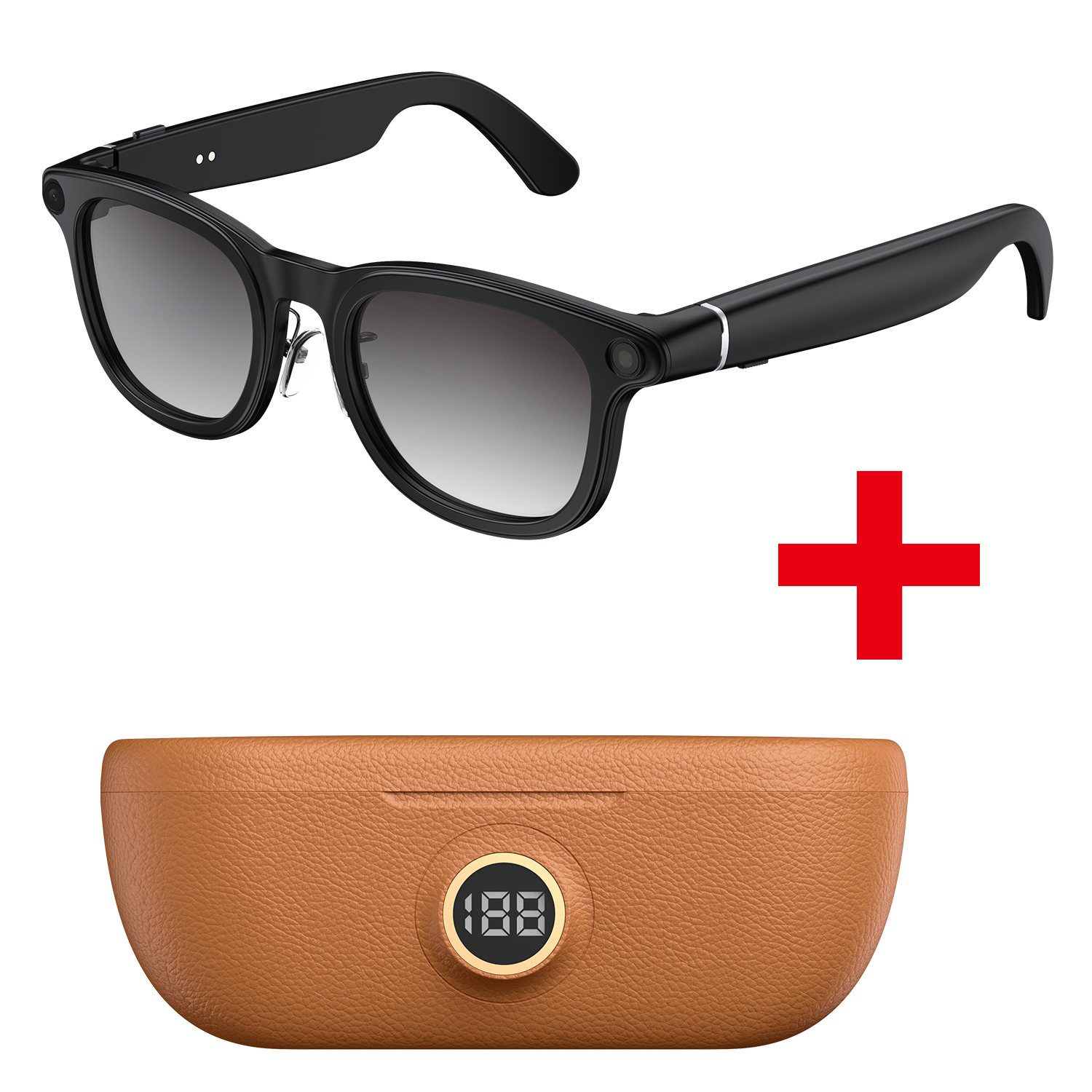 Black frame + photochromic lenses + brown charging case