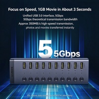 UGREEN Hub USB 3.0 10 Port dengan Sakelar Independen, Casing Aluminium 1m, Adaptor Daya 12V 4A, Pengisian Daya BC1.2