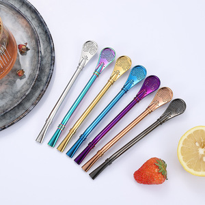 Pajitas <span class=keywords><strong>de</strong></span> Acero Inoxidable <span class=keywords><strong>de</strong></span> Grado Alimenticio, Ecológicas, Reutilizables y Portátiles para <span class=keywords><strong>Mate</strong></span>, Bombilla, Accesorios <span class=keywords><strong>de</strong></span> Bar, 155 mm, Multicolor - Product Image 2