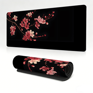Tapis de souris de jeu étendu Black Sakura, grand tapis de bureau à motif de fleurs de <span class=keywords><strong>cerisier</strong></span> japonais, bords cousus, tapis de souris XL pour clavier et souris, pour le travail et le bureau - Product Image 1