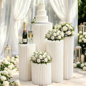 Pilier de table à dessert pliable cylindrique <span class=keywords><strong>pour</strong></span> mariage, colonne romaine en origami, ornements de fenêtre, support de gâteau d'anniversaire réglable - Product Image 1