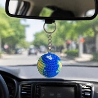 Porte-clés créatif tricoté à la main en laine bleue, porte-clés en peluche couleur terre, porte-clés tricoté à la main couleur terre, pendentif populaire
